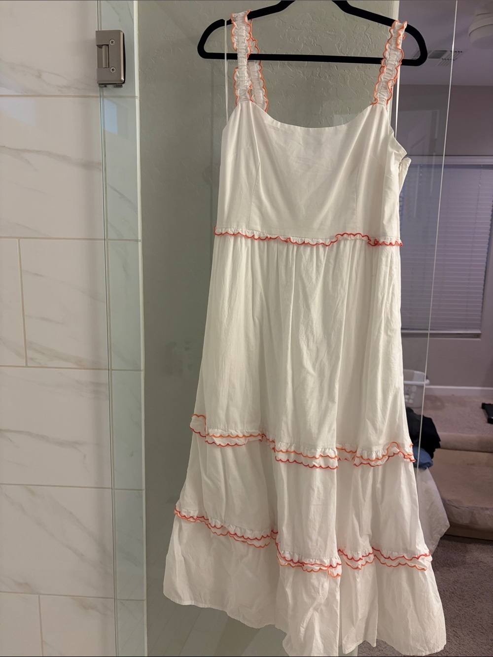 J. Crew Tiered Summer Dress with Coral Trim
